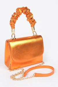 Orange Metallic Top Handle Clutch