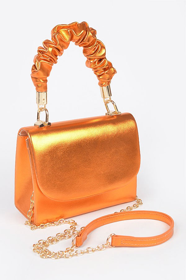 Orange Metallic Top Handle Clutch