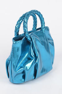 Blue Metallic Top Handle Crossbody Bag