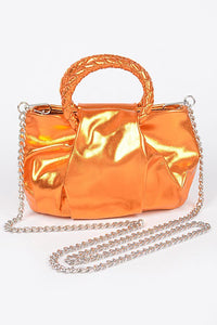 Orange Metallic Top Handle Crossbody Bag