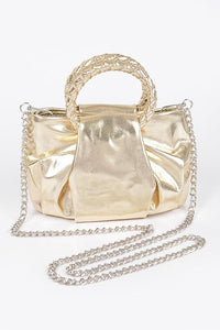 Gold Metallic Top Handle Crossbody Bag