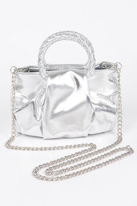 Silver Metallic Top Handle Crossbody Bag