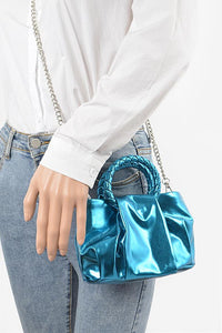 Blue Metallic Top Handle Crossbody Bag