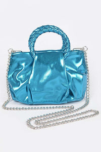 Blue Metallic Top Handle Crossbody Bag