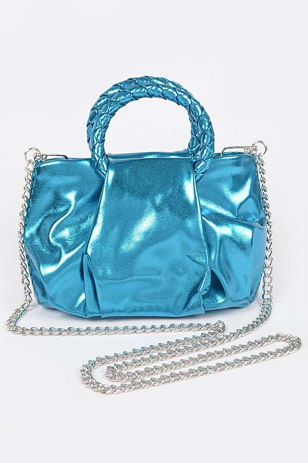 Blue Metallic Top Handle Crossbody Bag