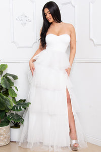 Ivory Mesh Tulle Fabric Tube Top Maxi Ress