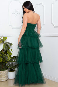 Hunter Green Mesh Tulle Fabric Tube Top Maxi Ress