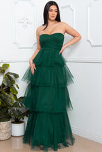 Hunter Green Mesh Tulle Fabric Tube Top Maxi Ress