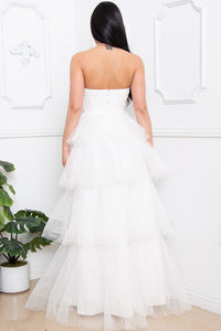 Ivory Mesh Tulle Fabric Tube Top Maxi Ress