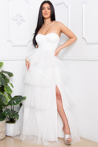Ivory Mesh Tulle Fabric Tube Top Maxi Ress