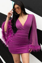 Purple Glittered Sheer Bell Sleeve Mini Dress