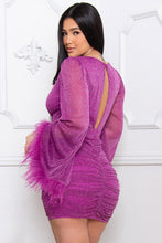 Purple Glittered Sheer Bell Sleeve Mini Dress