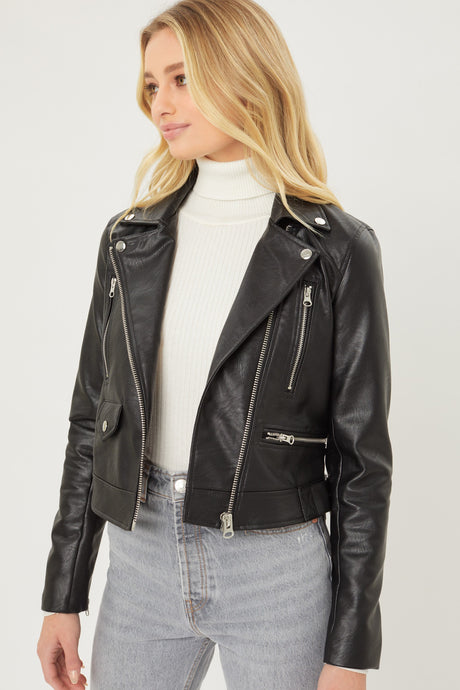 Black PU Moto Faux Leather Jacket