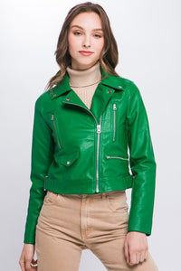 Kelly Green PU Moto Faux Leather Jacket