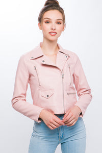 Pink PU Moto Faux Leather Jacket