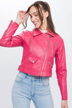 Fuchsia PU Moto Faux Leather Jacket