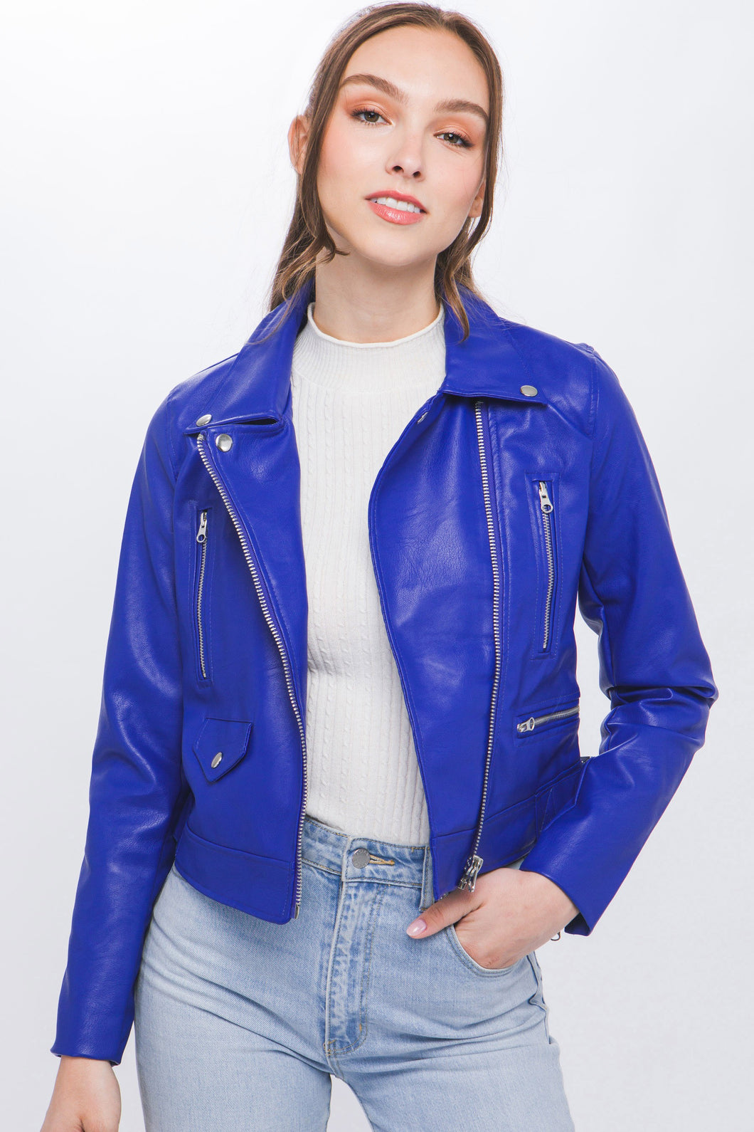 Royal PU Moto Faux Leather Jacket