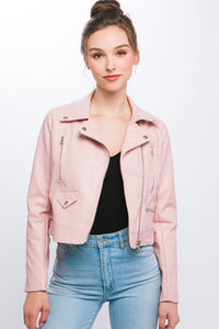 Pink PU Moto Faux Leather Jacket