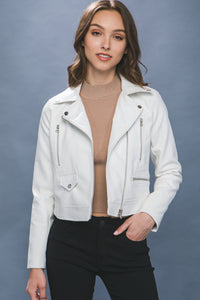 White PU Moto Faux Leather Jacket
