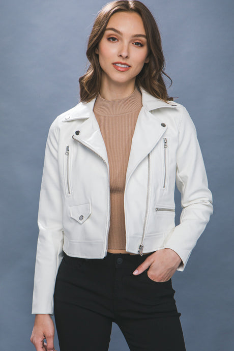 White PU Moto Faux Leather Jacket