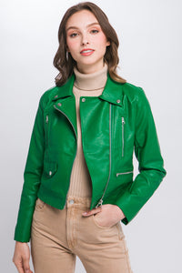Kelly Green PU Moto Faux Leather Jacket