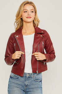 Wine PU Moto Faux Leather Jacket