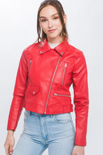 Red PU Moto Faux Leather Jacket