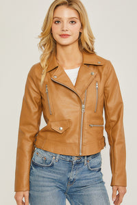 Camel PU Moto Faux Leather Jacket