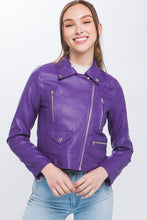 Purple PU Moto Faux Leather Jacket