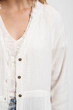 Off White Button Down V-Neck Gauze Top with Frayed Hem