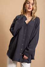 Ash Button Down V-Neck Gauze Top with Frayed Hem