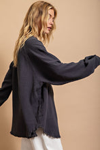 Ash Button Down V-Neck Gauze Top with Frayed Hem