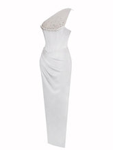 Lora White Crystal Embellished Mesh Corset Gown