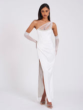 Lora White Crystal Embellished Mesh Corset Gown
