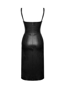 Black Betsy Corset Leather Dress With Lace Detailed