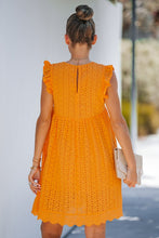 Orange Cotton Eyelet Pocketed Dress