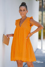 Orange Cotton Eyelet Pocketed Dress