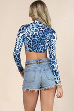 Blue Faux Leather Mock Neck Crop Top