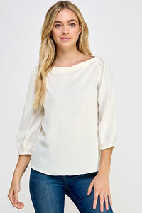Champagne 3/4 Sleeve Top With Boat Neck