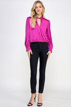 Magenta Long Sleeve Surplice Top With Twisted Neck