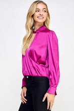 Magenta Long Sleeve Surplice Top With Twisted Neck