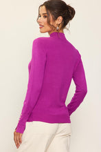 Magenta Long Sleeve Mock Neck Cuff Button Detail Knit Top