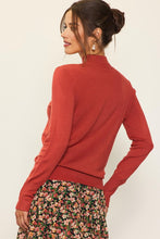 Rust Long Sleeve Mock Neck Cuff Button Detail Knit Top