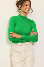 Spearmint Long Sleeve Mock Neck Cuff Button Detail Knit Top