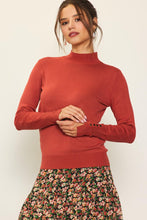 Rust Long Sleeve Mock Neck Cuff Button Detail Knit Top