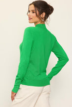 Spearmint Long Sleeve Mock Neck Cuff Button Detail Knit Top