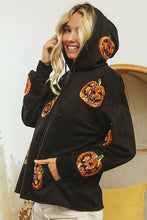 Black Sequin Pumpkin Patches Allover Hoodie