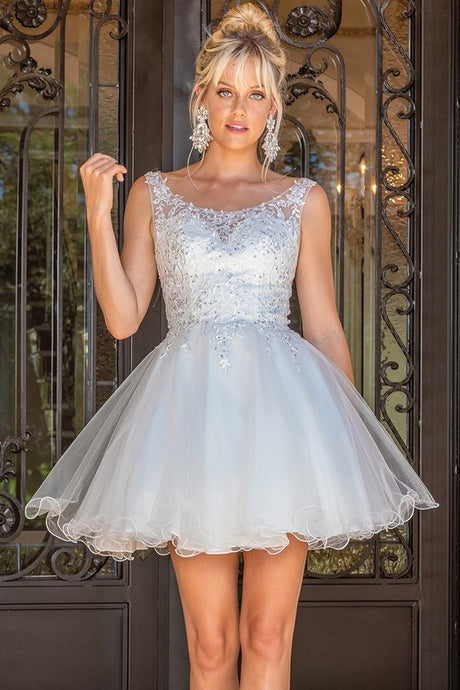 Off White Sleeveless Embellished Top Cocktail Dress