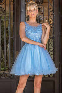 Bahama Blue Sleeveless Embellished Top Cocktail Dress
