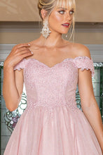Blush Off Shoulder Lace Top Glitter Cocktail Dress